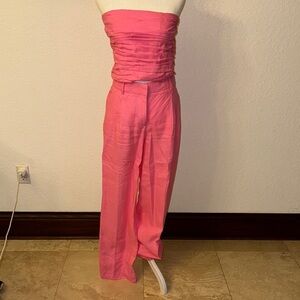 Mango Pink Linen Two Piece Pants with Strapless Top
